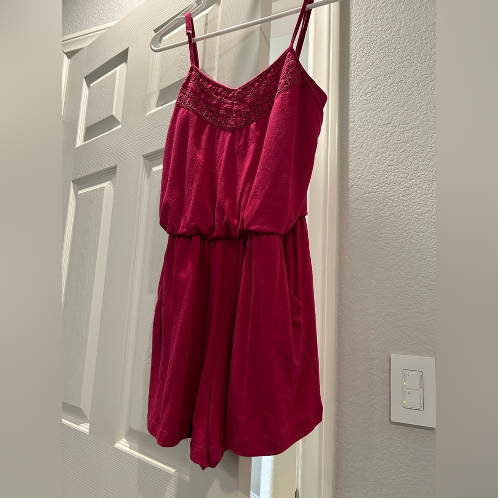 Pink romper with pockets, patterned top with adjustable straps!